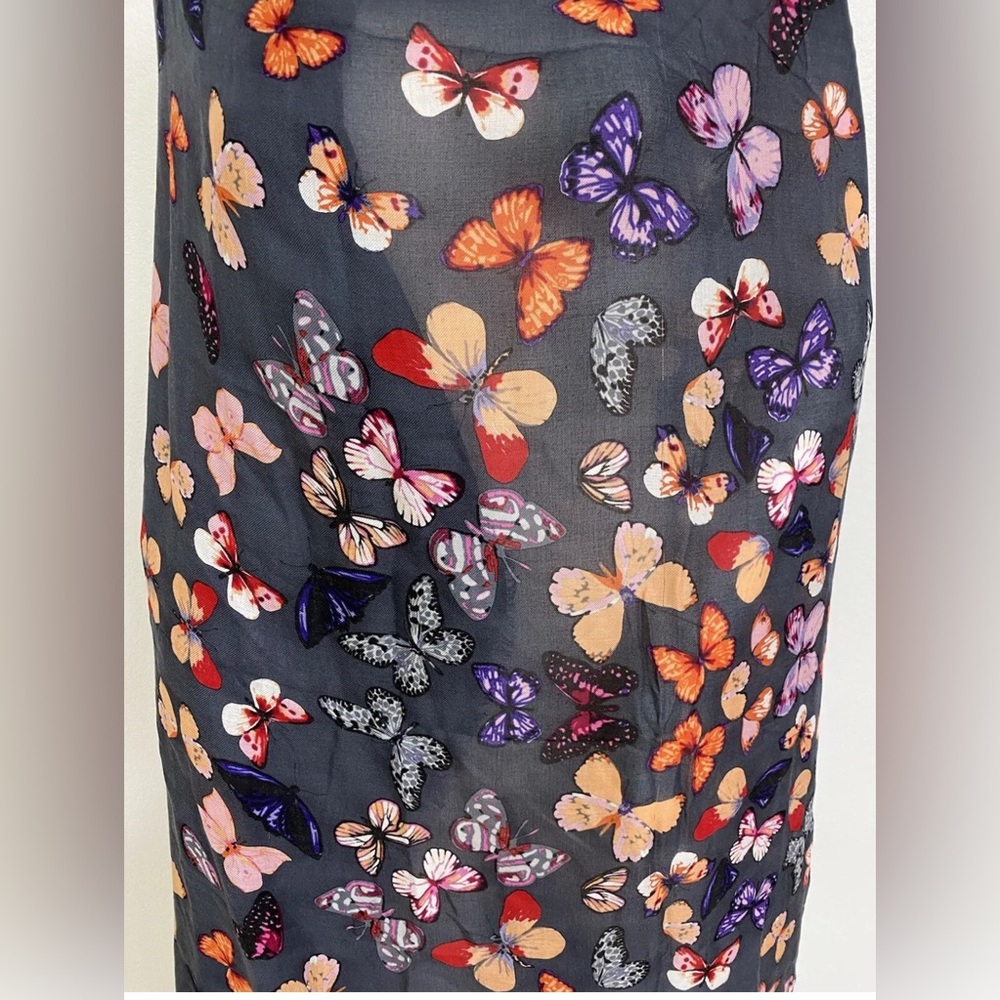 Loewe Fine Blue Gray Cashmere Shawl W Butterfly Motif Lightweight XXL 50 x 74.